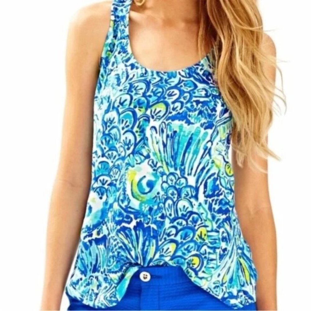Lilly Pulitzer Cordelia Blue Crush After Party Racerback‎ Tank Top- Women's XS